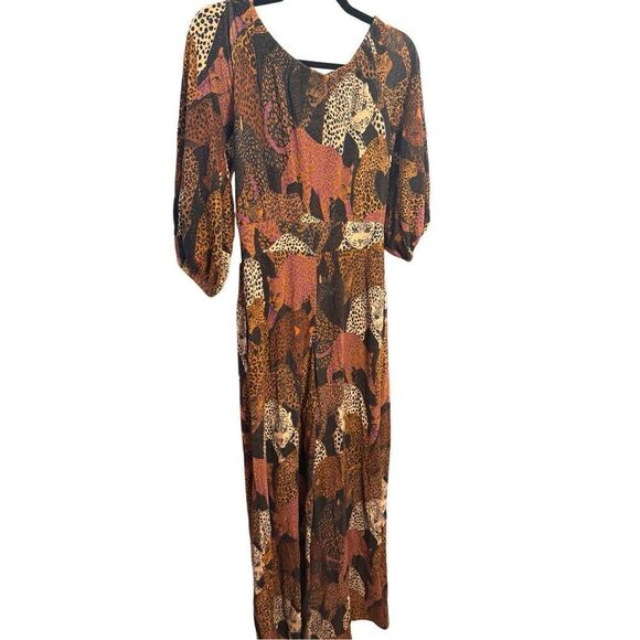 Farm Rio for Anthropologie Animalia Mirana Jumpsuit XS Jumper Romper in Brown Mo - Picture 2 of 14